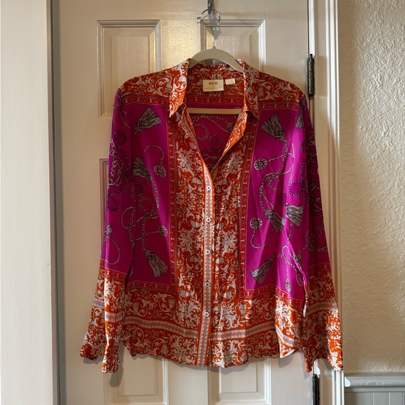 Anthropologie Tops - Anthropologie Maeve Potala Silk Button down Shirt